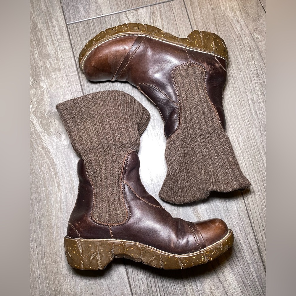 EUC El Naturalista Yggdrasil Soft Grain Boot Leather w/ Knitted Fold Over Cuff - Picture 11 of 12